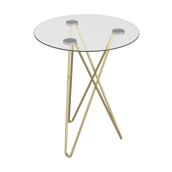 Homeroots Geometric Clear Glass And Gold Round Table   400529