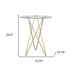 Homeroots Geometric Clear Glass And Gold Round Table   400529