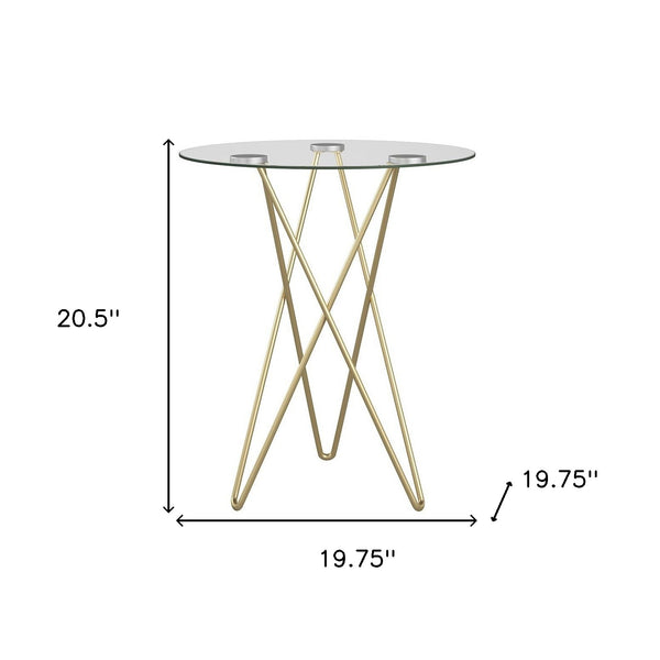 Homeroots Geometric Clear Glass And Gold Round Table   400529