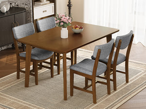 English Elm Rustic Farmhouse Five Piece Dining Set Rubberwood Legs Upholstered Chairs for Kitchen Walnut N752S000089D