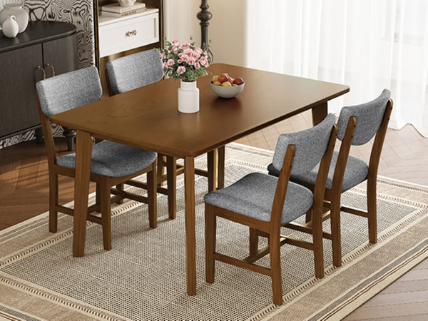 English Elm Rustic Farmhouse Five Piece Dining Set Rubberwood Legs Upholstered Chairs for Kitchen Walnut N752S000089D