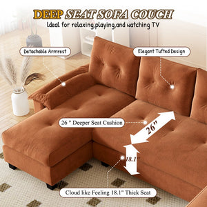 English Elm 104.7" U-Shaped Sleeper Sofa with Pull-Out Bed, Convertible Modular Sectional with Chaise, USB Ports, Chenille Upholstery Orange W1885S00213