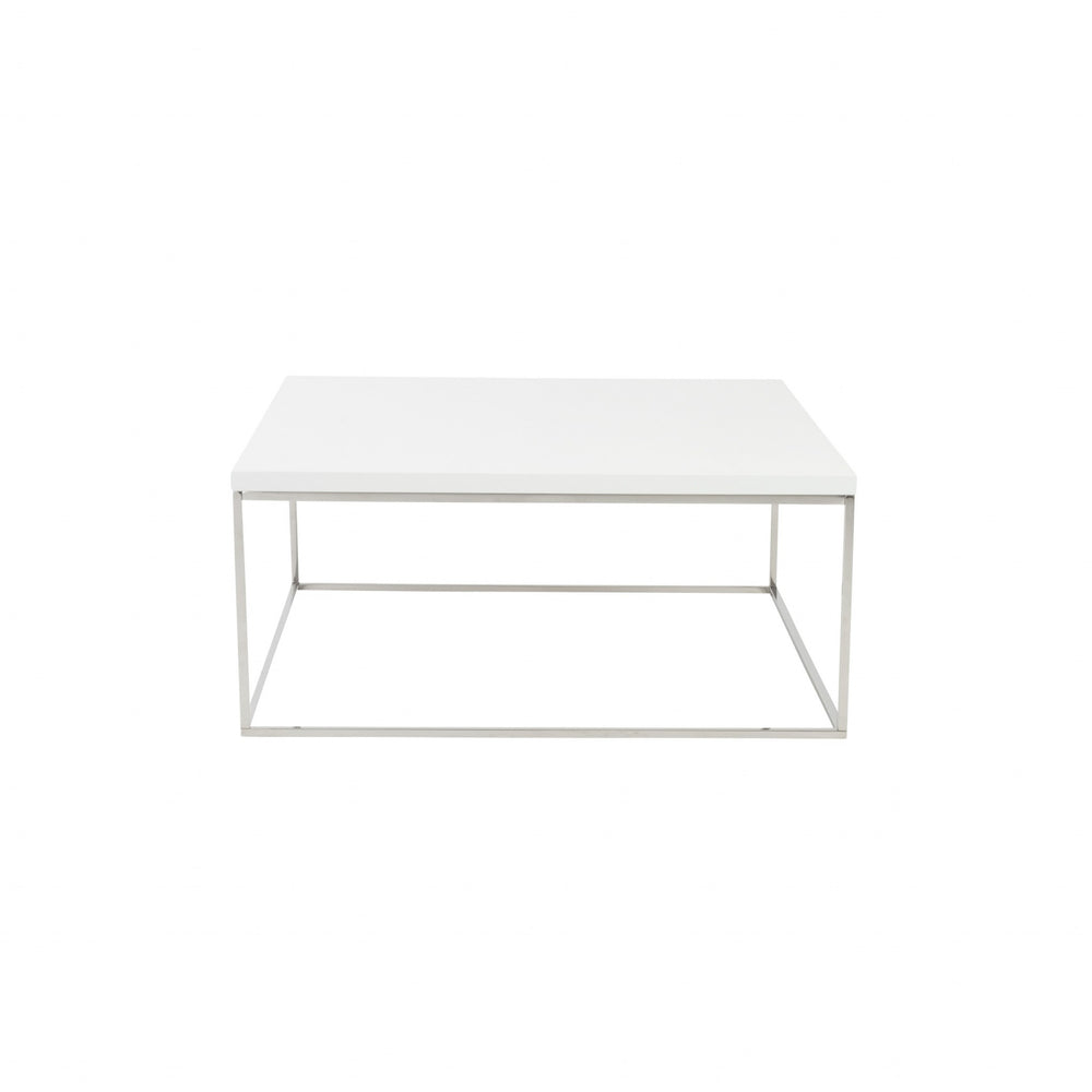 Homeroots 35" White And Silver Metal Square Coffee Table   400548
