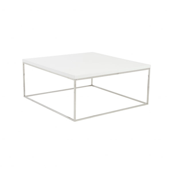Homeroots 35" White And Silver Metal Square Coffee Table   400548