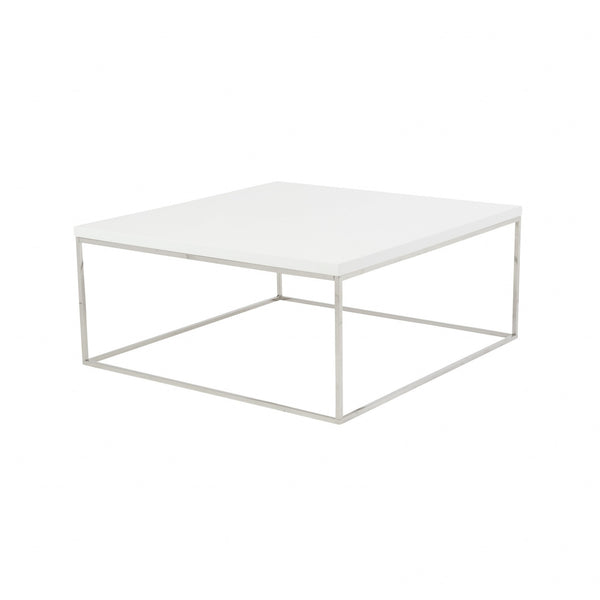 Homeroots 35" White And Silver Metal Square Coffee Table   400548