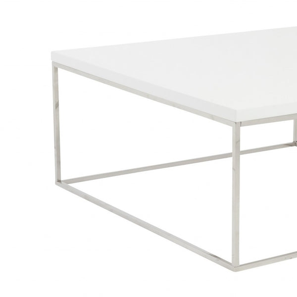 Homeroots 35" White And Silver Metal Square Coffee Table   400548