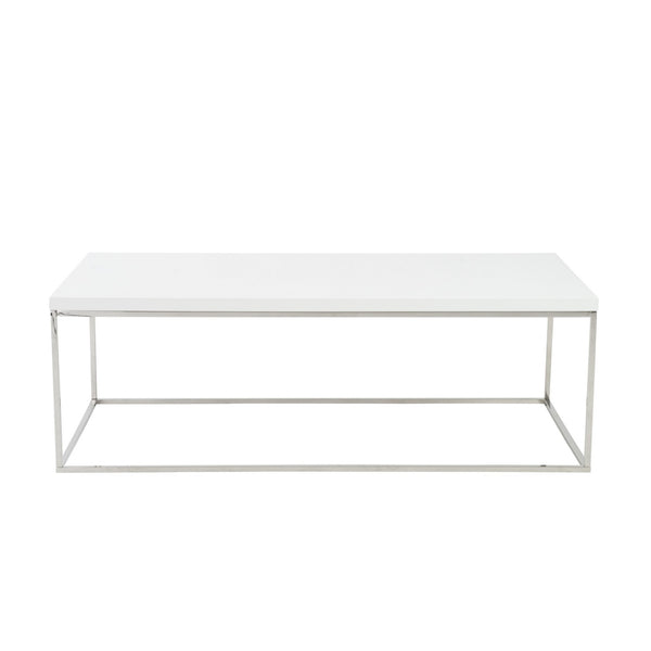 Homeroots 47" White And Silver Metal Coffee Table   400549