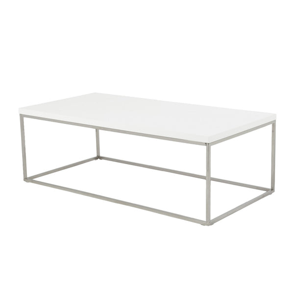 Homeroots 47" White And Silver Metal Coffee Table   400549