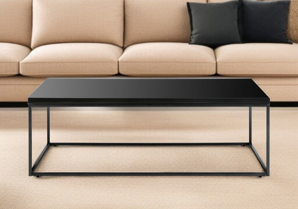 HomeRoots 47" Modern Black Wood and Metal Coffee Table - Sleek, Durable Design for Versatile Living Spaces 400551