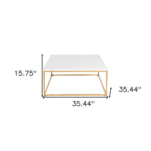 Homeroots 35" White And Gold Metal Square Coffee Table   400553