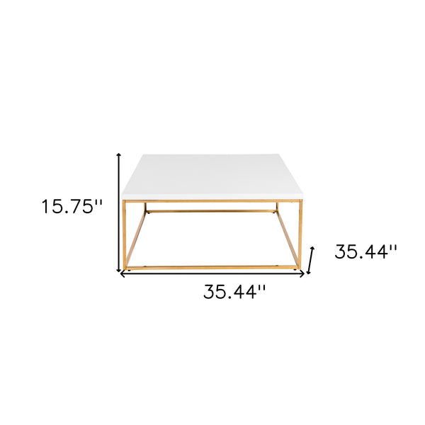 Homeroots 35" White And Gold Metal Square Coffee Table   400553