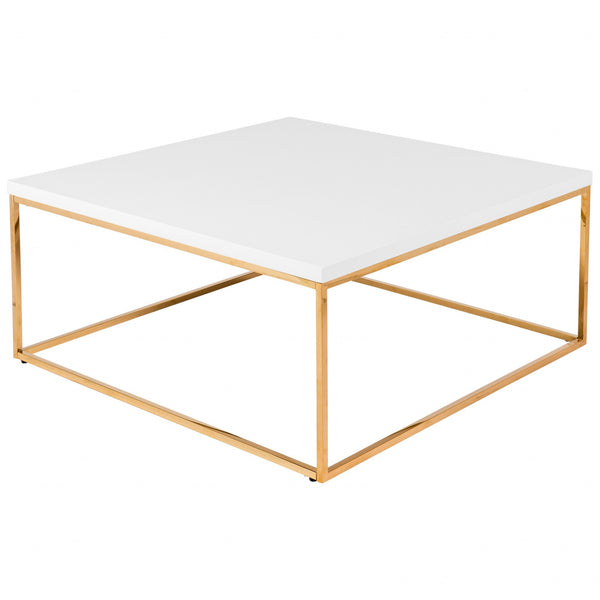 Homeroots 35" White And Gold Metal Square Coffee Table   400553
