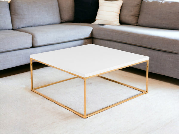 Homeroots 35" White And Gold Metal Square Coffee Table   400553