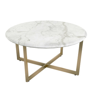 Homeroots 36" White And Gold Faux Marble Round Coffee Table   400559