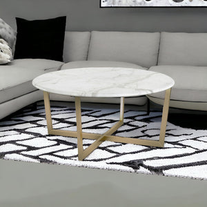 Homeroots 36" White And Gold Faux Marble Round Coffee Table   400559