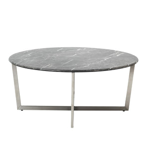 Homeroots 36" Black And Silver Faux Marble Round Coffee Table   400560
