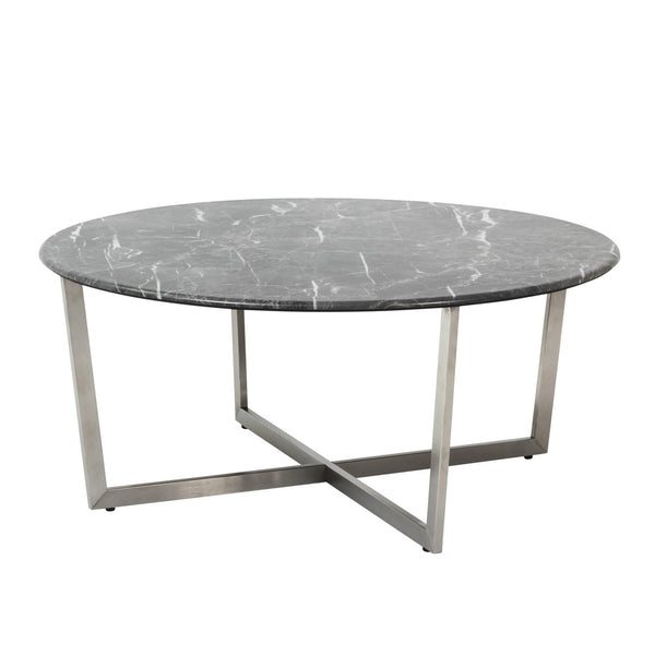 Homeroots 36" Black And Silver Faux Marble Round Coffee Table   400560