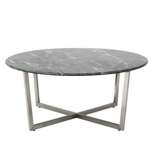 Homeroots 36" Black And Silver Faux Marble Round Coffee Table   400560