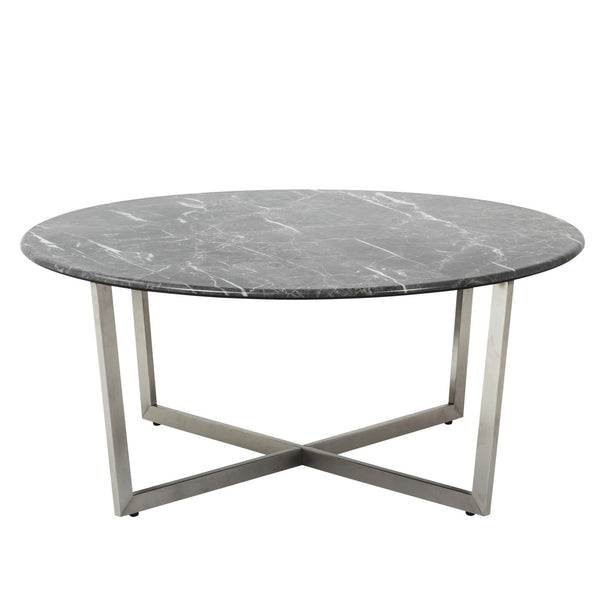 Homeroots 36" Black And Silver Faux Marble Round Coffee Table   400560