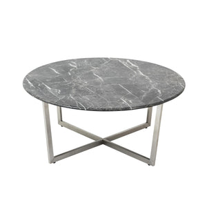 Homeroots 36" Black And Silver Faux Marble Round Coffee Table   400560