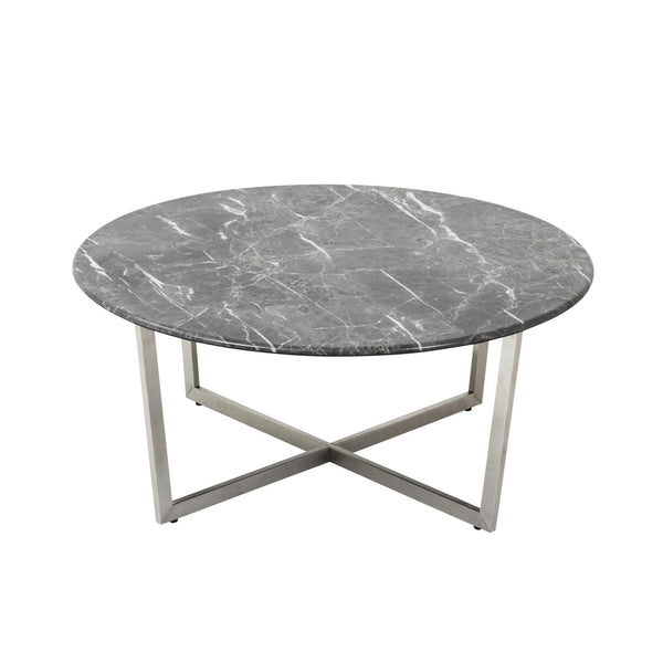 Homeroots 36" Black And Silver Faux Marble Round Coffee Table   400560