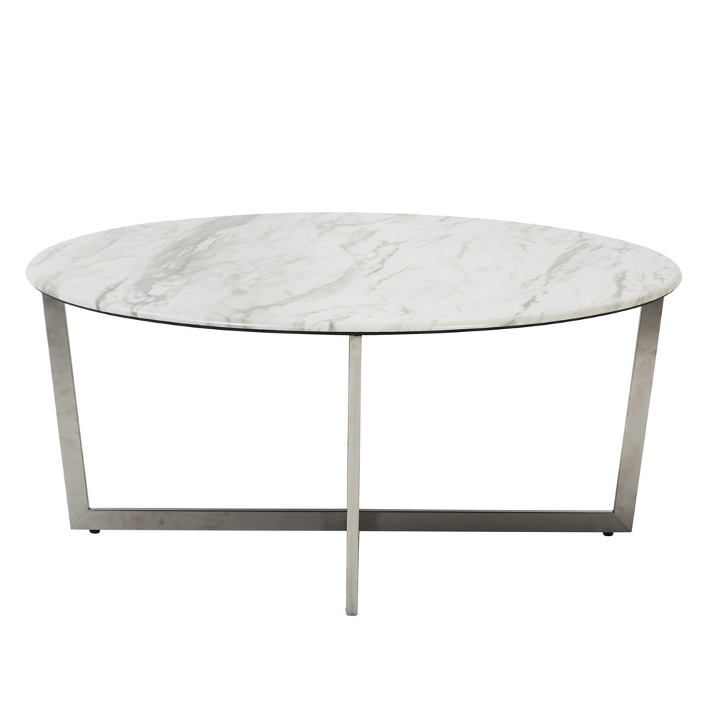 Homeroots 36" White And Silver Metal Round Coffee Table   400561