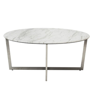 Homeroots 36" White And Silver Metal Round Coffee Table   400561