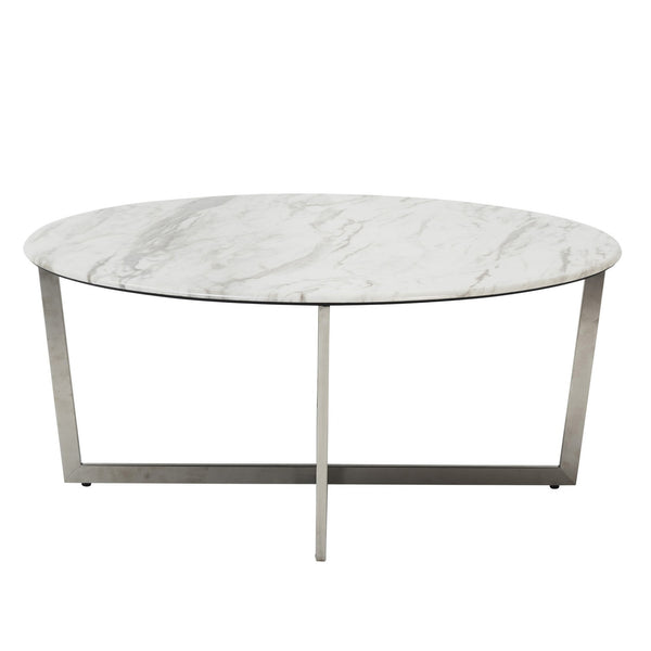 Homeroots 36" White And Silver Metal Round Coffee Table   400561
