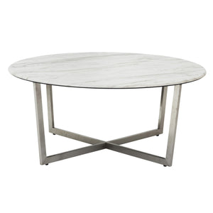 Homeroots 36" White And Silver Metal Round Coffee Table   400561