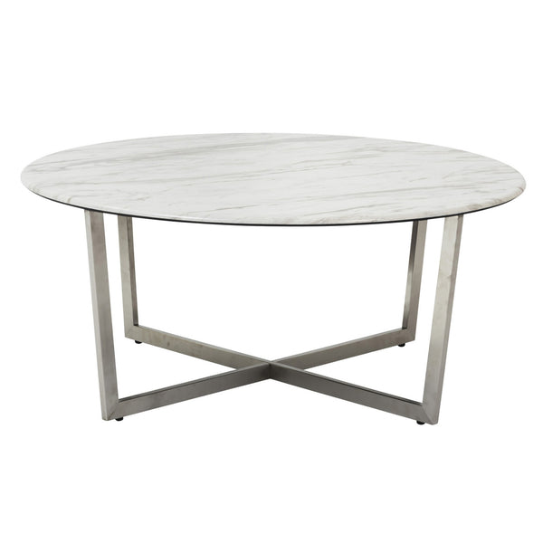 Homeroots 36" White And Silver Metal Round Coffee Table   400561