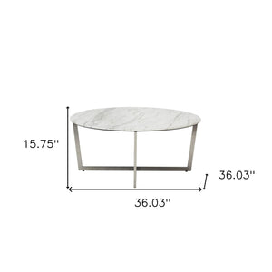 Homeroots 36" White And Silver Metal Round Coffee Table   400561