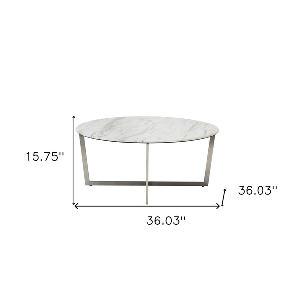 Homeroots 36" White And Silver Metal Round Coffee Table   400561
