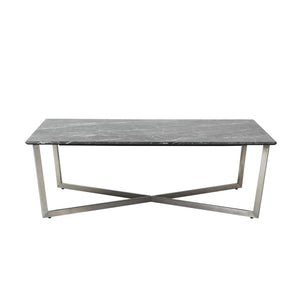 Homeroots 47" Black And Silver Faux Marble Rectangular Coffee Table   400562