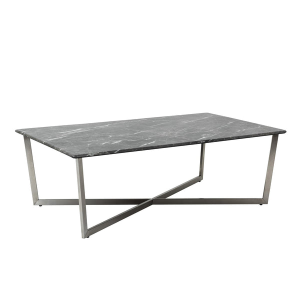 Homeroots 47" Black And Silver Faux Marble Rectangular Coffee Table   400562