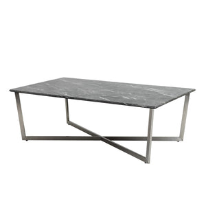 Homeroots 47" Black And Silver Faux Marble Rectangular Coffee Table   400562