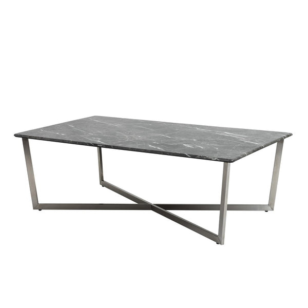 Homeroots 47" Black And Silver Faux Marble Rectangular Coffee Table   400562