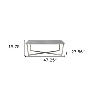 Homeroots 47" Black And Silver Faux Marble Rectangular Coffee Table   400562