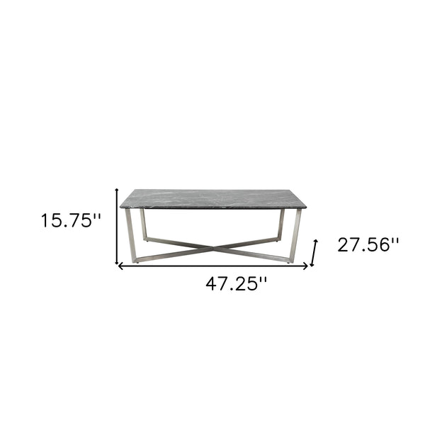 Homeroots 47" Black And Silver Faux Marble Rectangular Coffee Table   400562