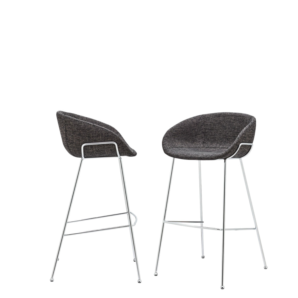 Homeroots Set Of Two 30" Black And Silver Steel Low Back Bar Height Bar Chairs   400564