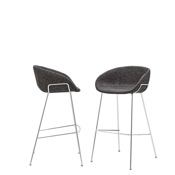 Homeroots Set Of Two 30" Black And Silver Steel Low Back Bar Height Bar Chairs   400564