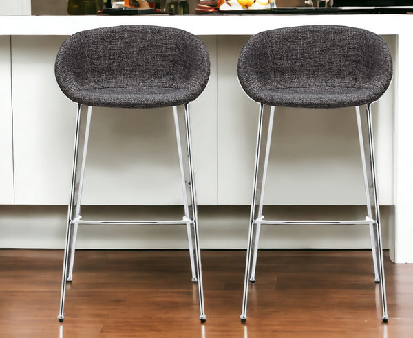 Homeroots Set Of Two 30" Black And Silver Steel Low Back Bar Height Bar Chairs   400564