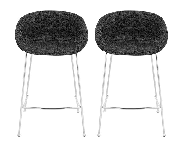 Homeroots Set Of Two 26" Black And Silver Steel Low Back Counter Height Bar Chairs   400565