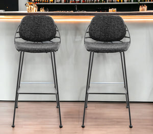 Homeroots Set Of Two 30" Black Steel Low Back Bar Height Bar Chairs   400568