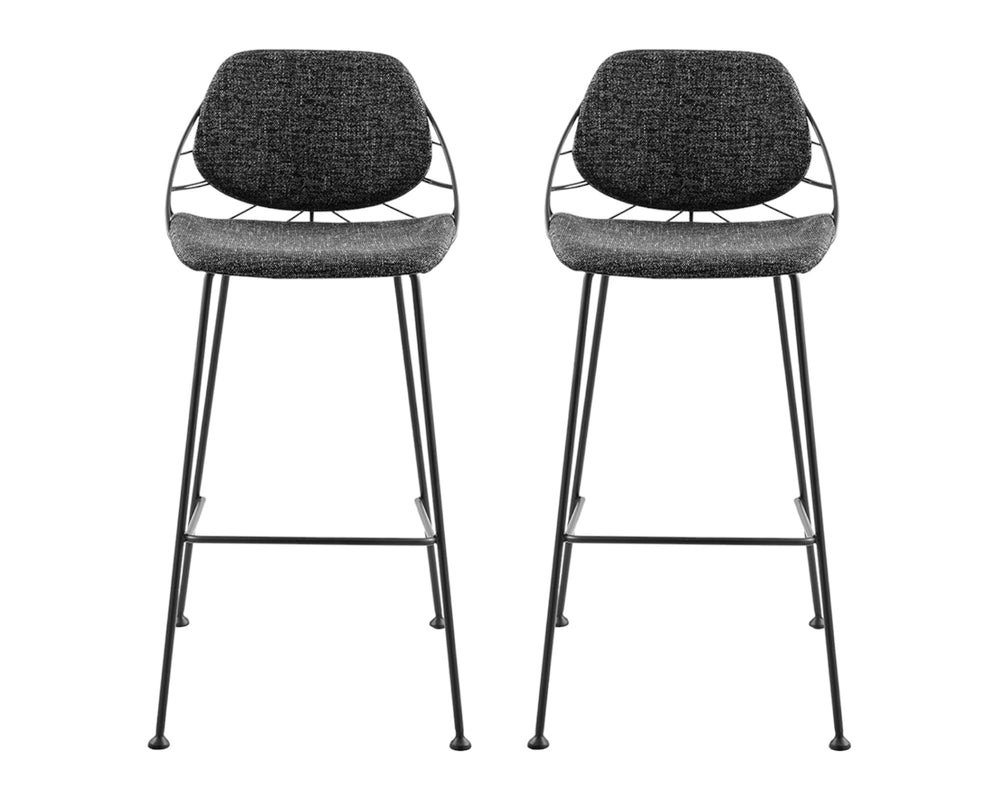 Homeroots Set Of Two 30" Black Steel Low Back Bar Height Bar Chairs   400568