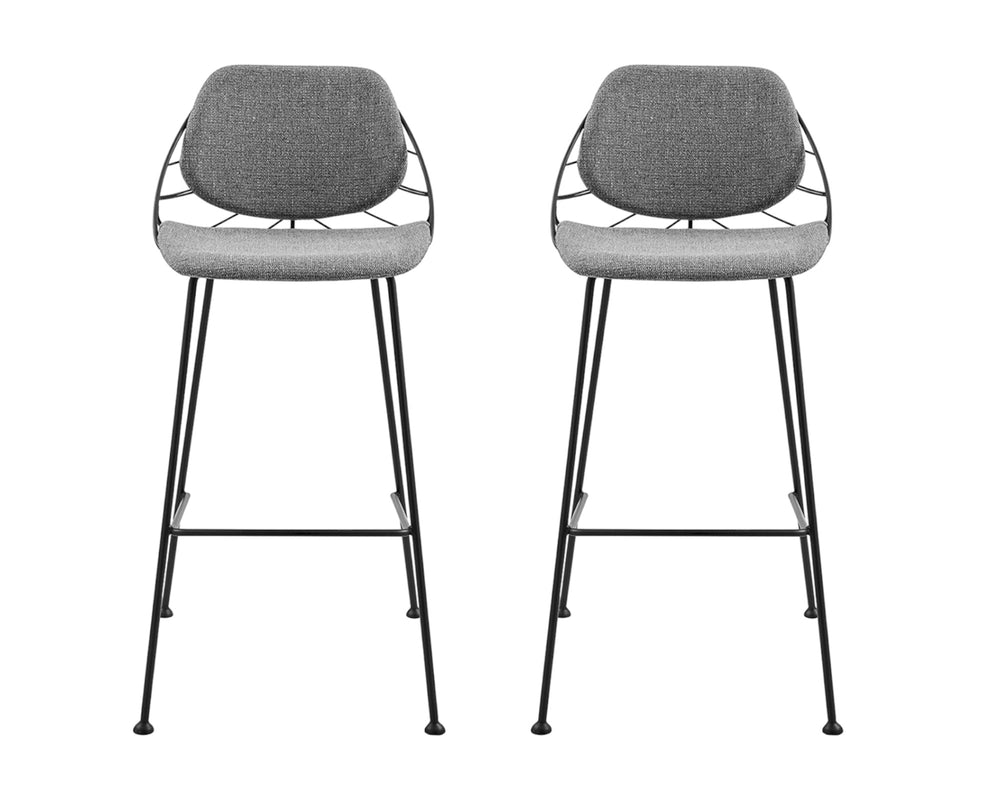 Homeroots Set Of Two 30" Light Gray And Black Steel Low Back Bar Height Bar Chairs   400569