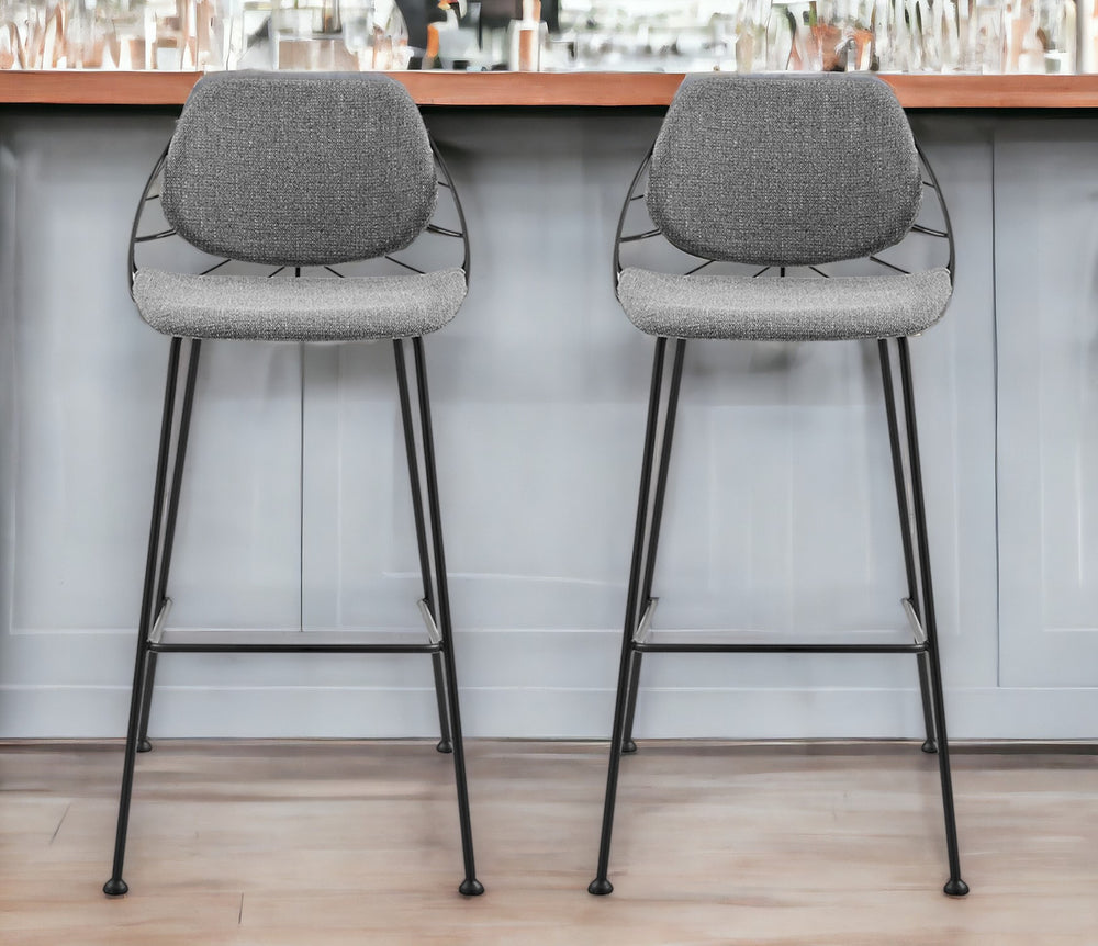 Homeroots Set Of Two 30" Light Gray And Black Steel Low Back Bar Height Bar Chairs   400569