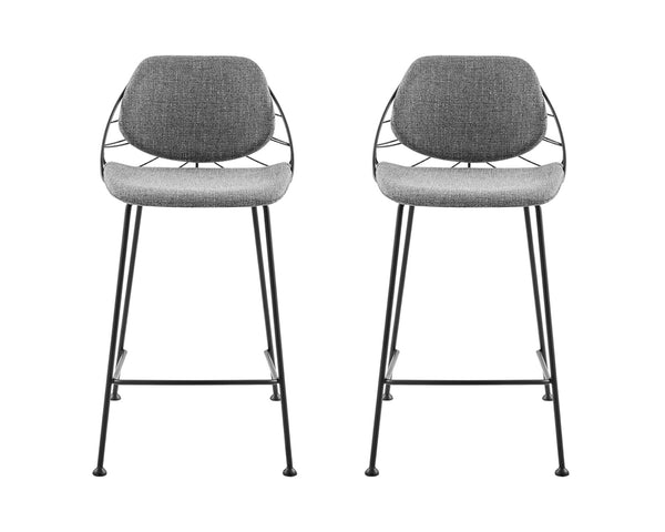 Homeroots Set Of Two 26" Light Gray And Black Steel Low Back Counter Height Bar Chairs   400571