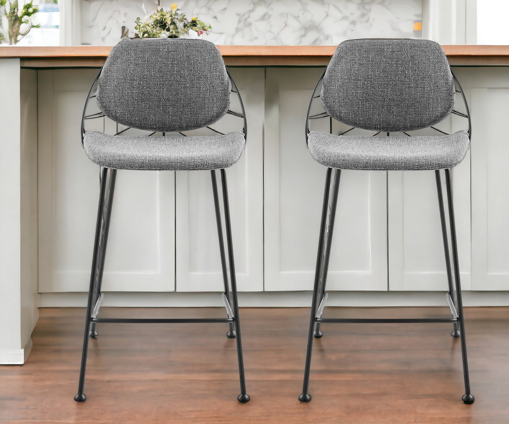 Homeroots Set Of Two 26" Light Gray And Black Steel Low Back Counter Height Bar Chairs   400571
