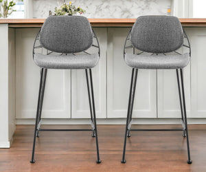 Homeroots Set Of Two 26" Light Gray And Black Steel Low Back Counter Height Bar Chairs   400571