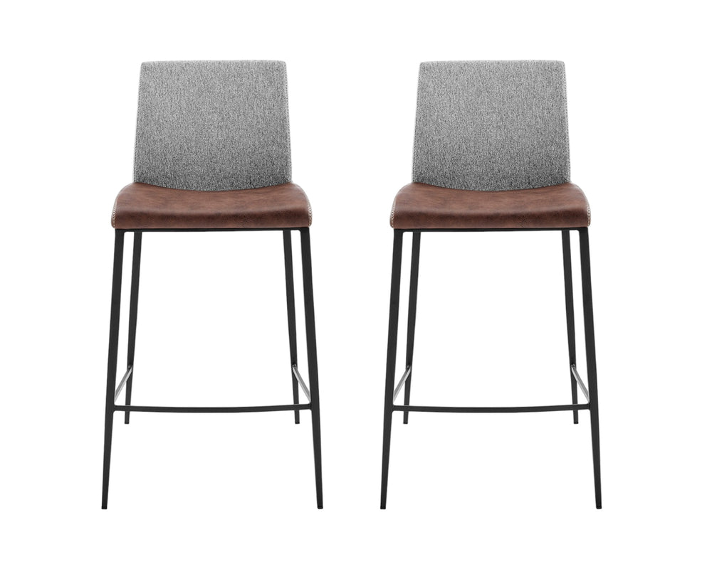 Homeroots Set Of Two 26" Brown And Black Steel Low Back Counter Height Bar Chairs   400577